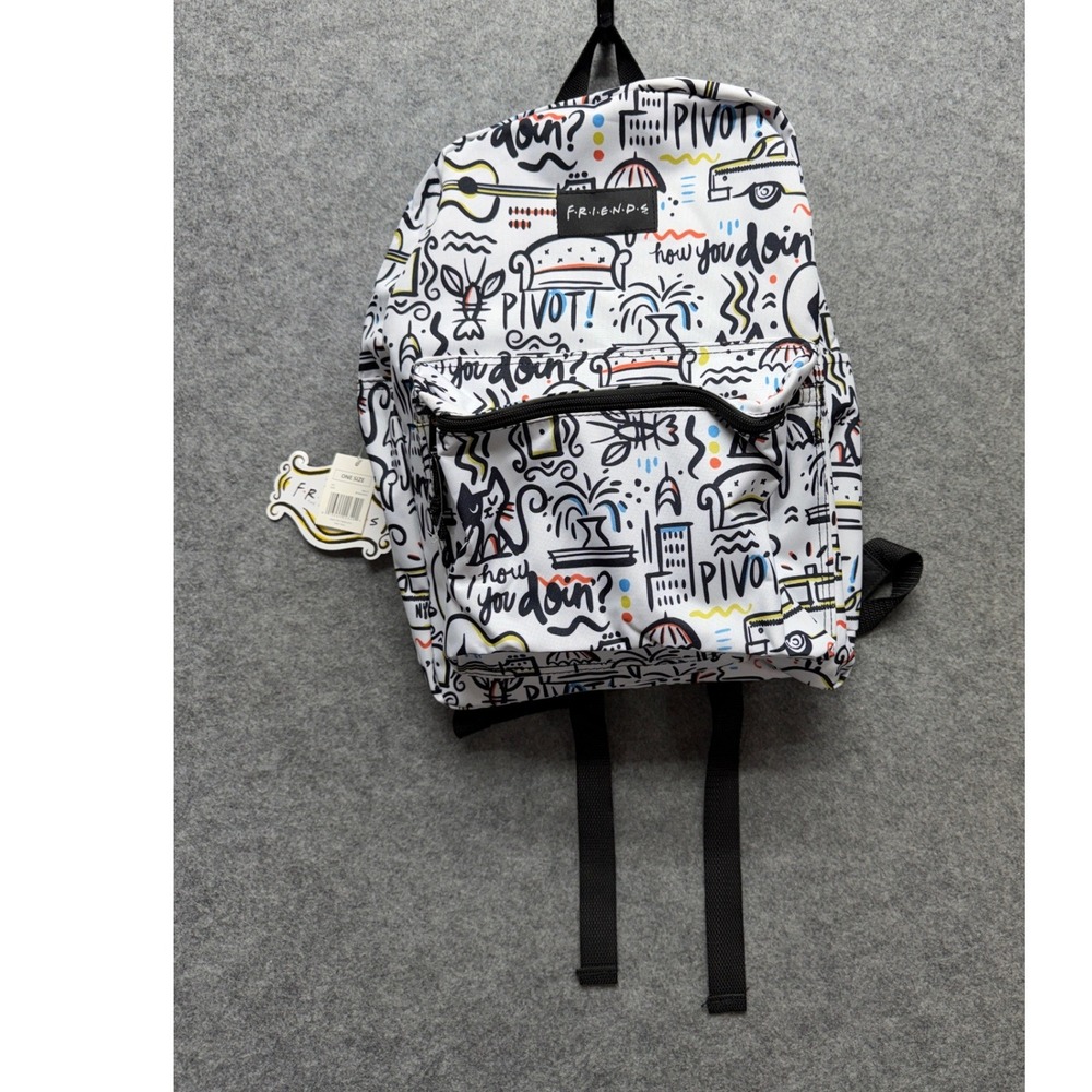 Friends TV Show Doodle Print Backpack White Multi PIVOT BP8SG6FRI NWT